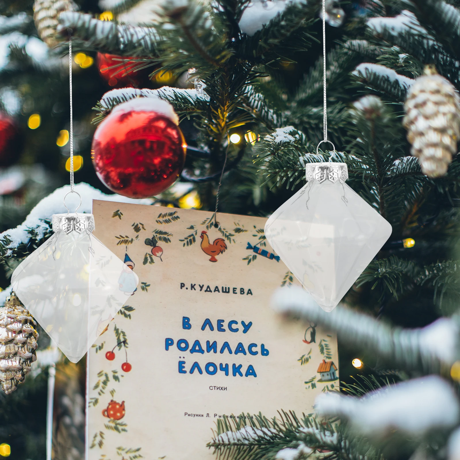 

12Pcs Diamond Shaped Clear Christmas Balls Refillable Ornaments Party Hanging Decorations Transparent Plastic Xmas Tree Balls