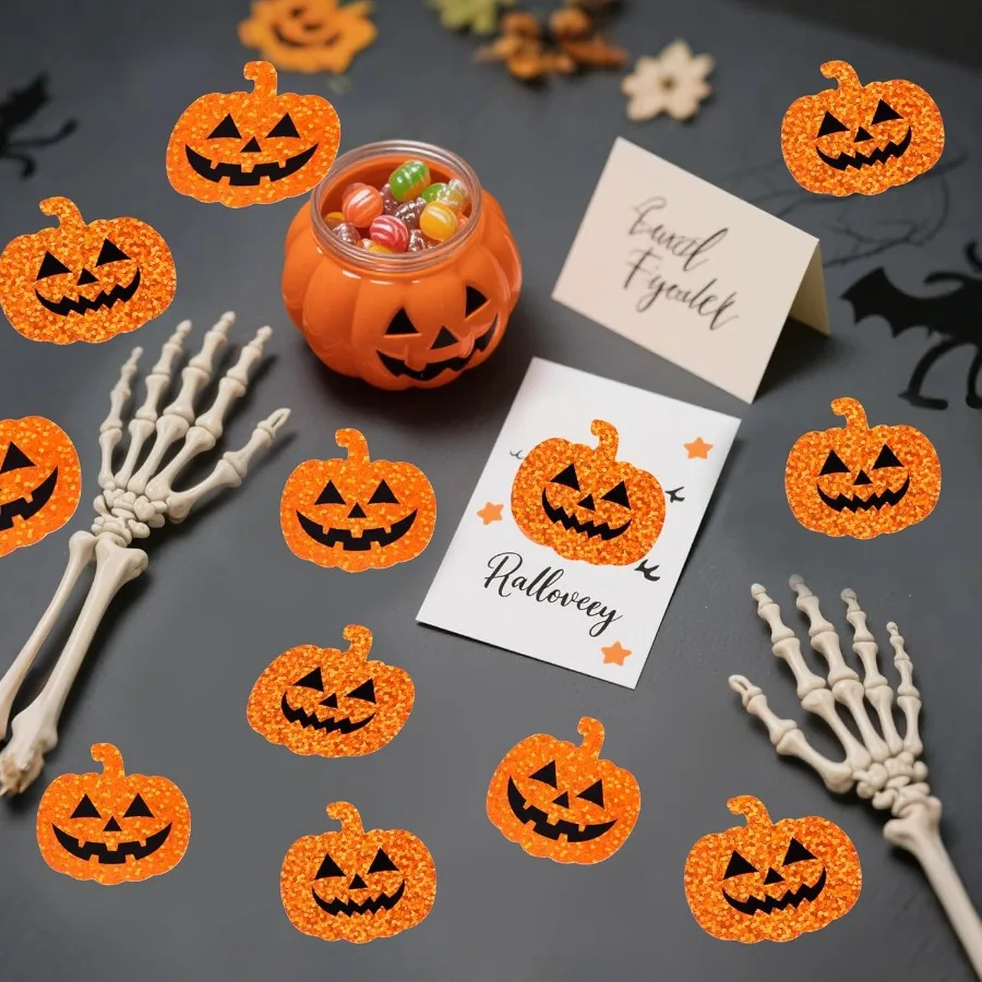 500 قطعة 1.5 بوصة ملصقات اليقطين للهالوين على شكل يقطين برتقالية ذاتية اللصق لمغلف حفلة الهالوين سجل القصاصات