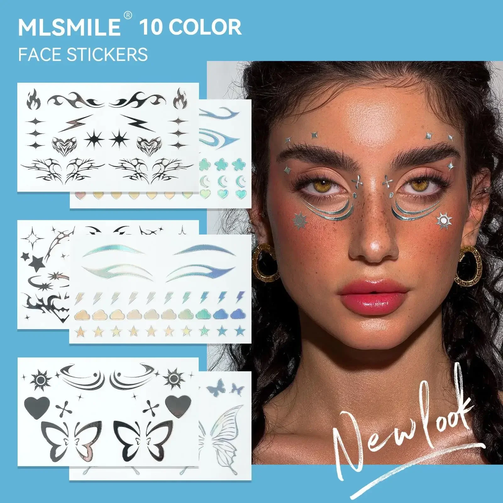 New Laser Face Sticker Eye Makeup Eyeliner Temporary Tattoo 3D Lifelike Diamond Facial Design Waterproof Beauty Stickers