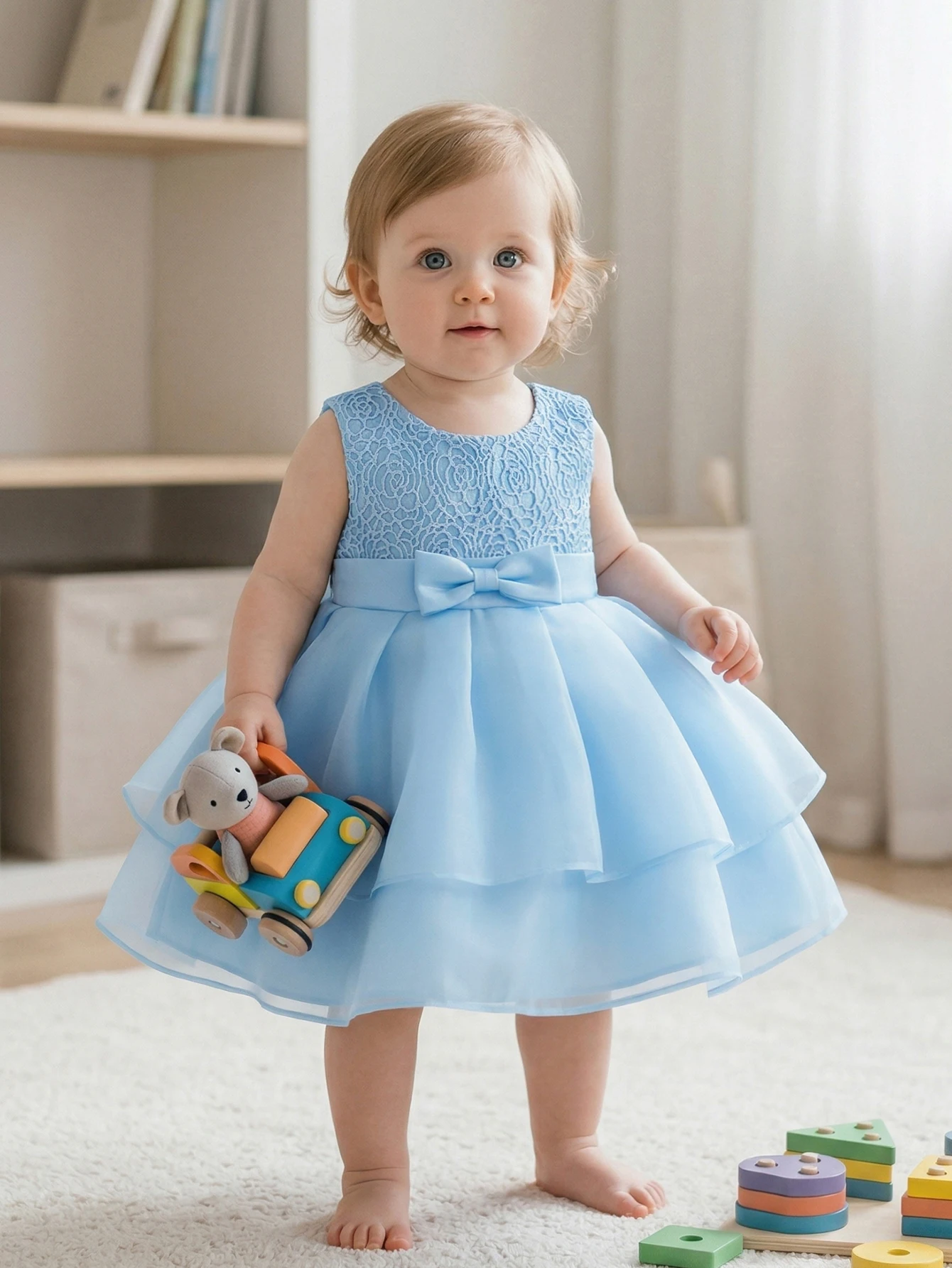 Baby Girl Princess Dress, Blue Dress, Lace Chiffon Formal Dress, Birthday Party, Wedding Festival Dress, Flower Girl Dress, Cute
