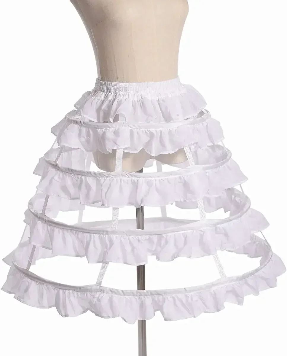 Women's 4 Hoops Costume Crinoline Lolita Girls Chiffon Petticoat Skirt Pannier Cosplay Underskirt