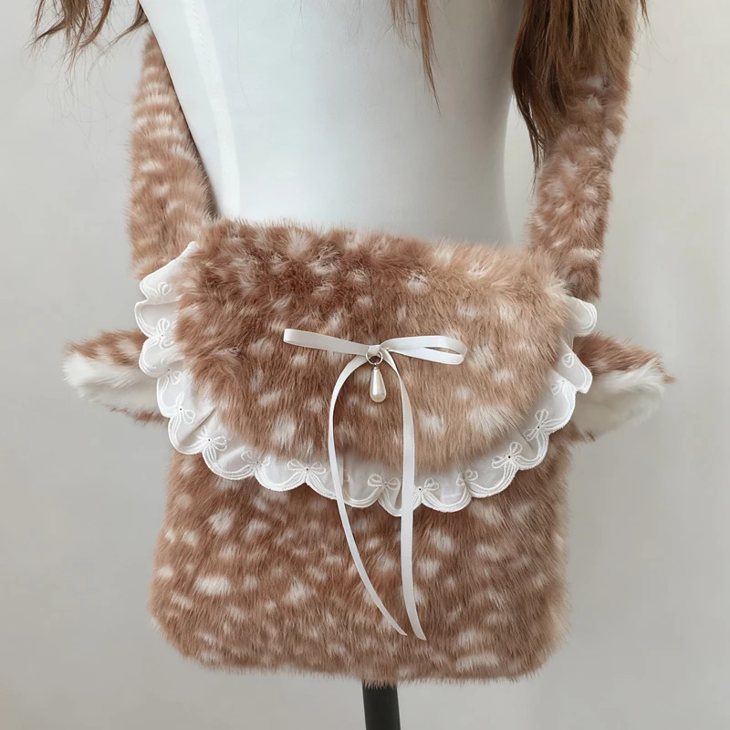 

Korean Fashion Faux Fur Messenger Bags For Women Luxury Designer Handbag And Purses 2025 New In Leopard Print Bow Plush Shoulder