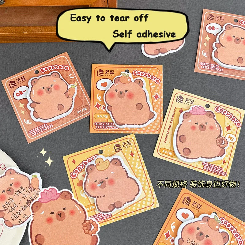 Imagem -03 - Capivara Kawaii Auto Adesivo Sticky Note Notebooks Engraçados dos Desenhos Animados Papelaria de Escritório Material Escolar Estética Pcs