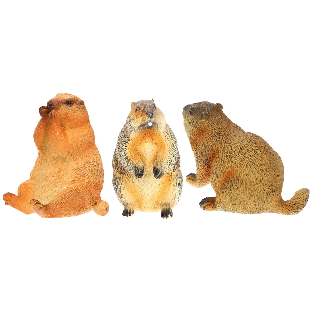 3 Pcs Simulated Wild Animals Simulation Realistic Groundhog Figurines Figure Model Wildlife Decoration Ornament Kids Toys