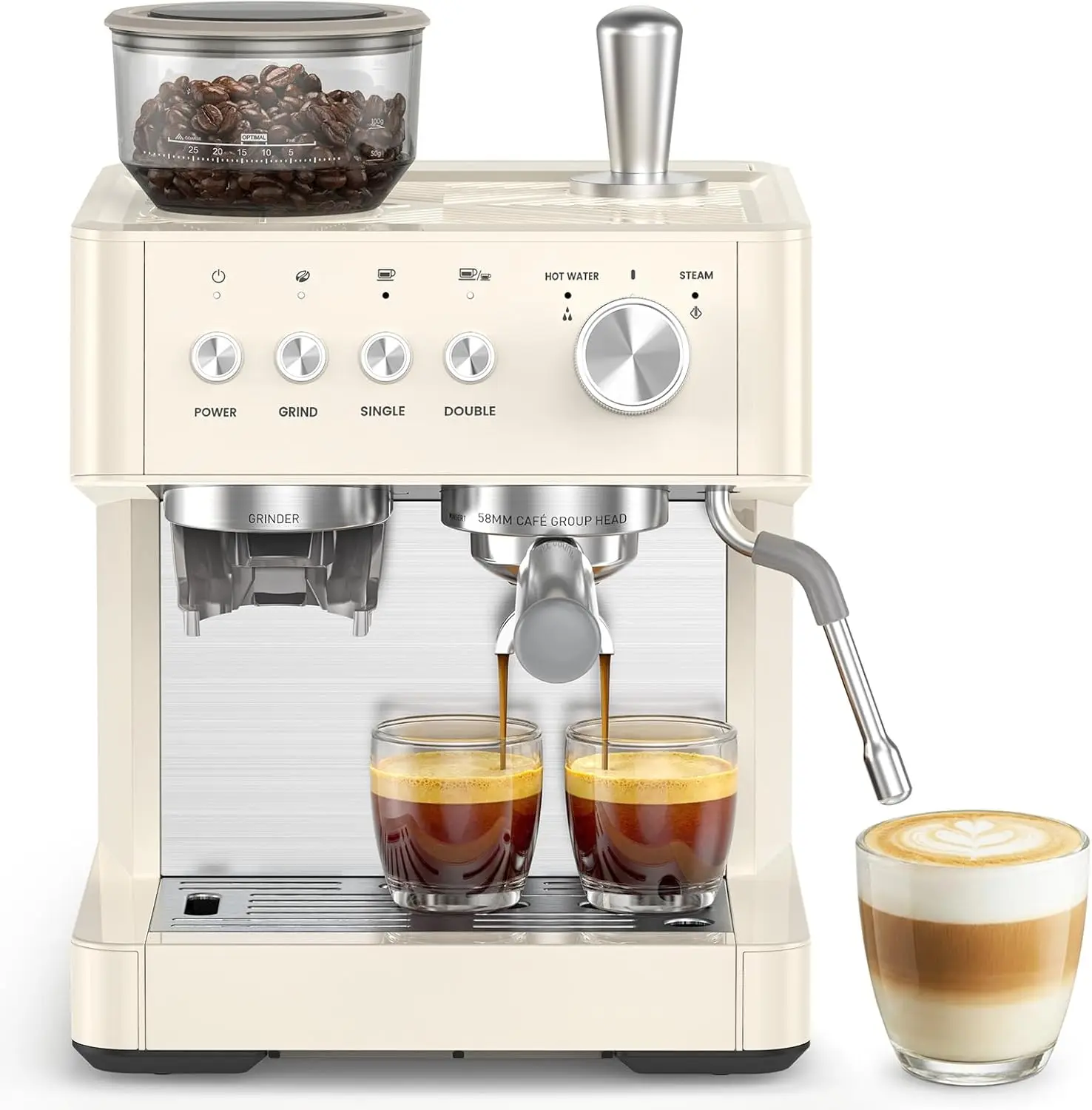

20-Bar Espresso Machine with Grinder, Expresso Coffee Machines Coffee Maker with Grinder, Milk Frother/Steam Wand & Tamping Tool