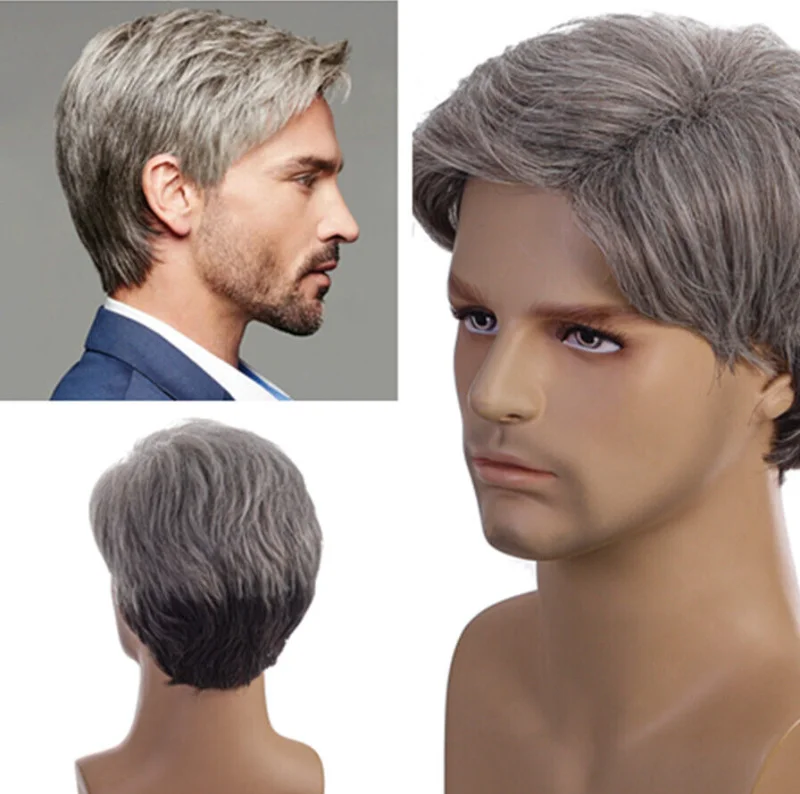 9 نمط شعر مستعار للرجال رجل شعر طبيعي قصير أسود براون الباروكات