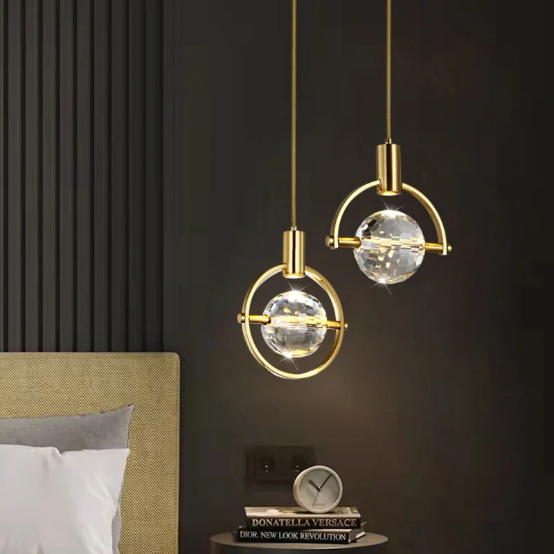 Nordic Light Luxury Bedroom Bedside Hanging Lamp Restaurant Bar Pendant Lighting Diamond Crystal Led Small Chandelier
