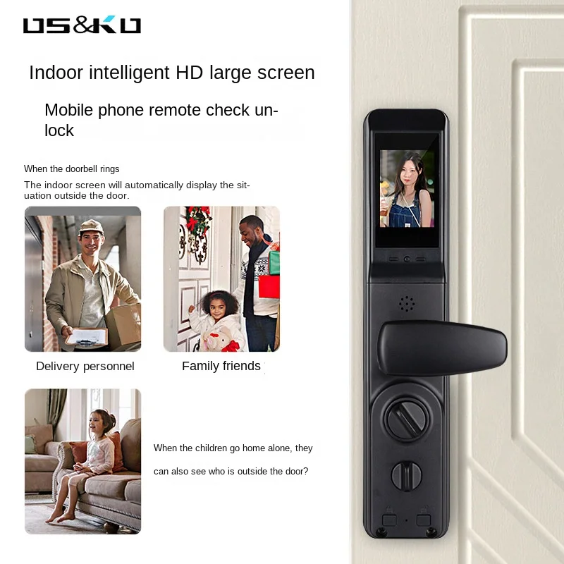 Smart Hd Large Screen 3d Face Recognition Multiple Unlocking Methods Graffiti Remote Unlock Fingerprint Password Door Lock