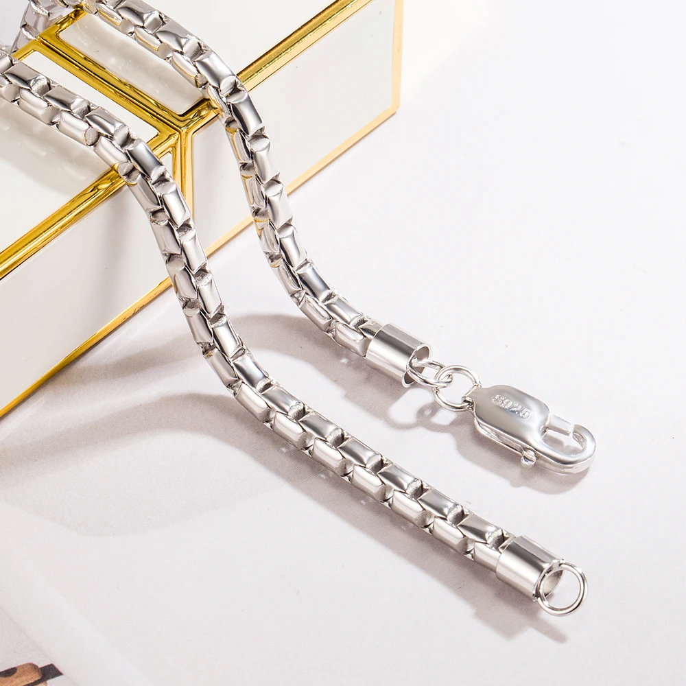 Sterling Silver 925 Men\'s Necklace Box Chain Necklace Long Clasp Classic Luxury Jewelry 46-66cm Length Birthday Gift