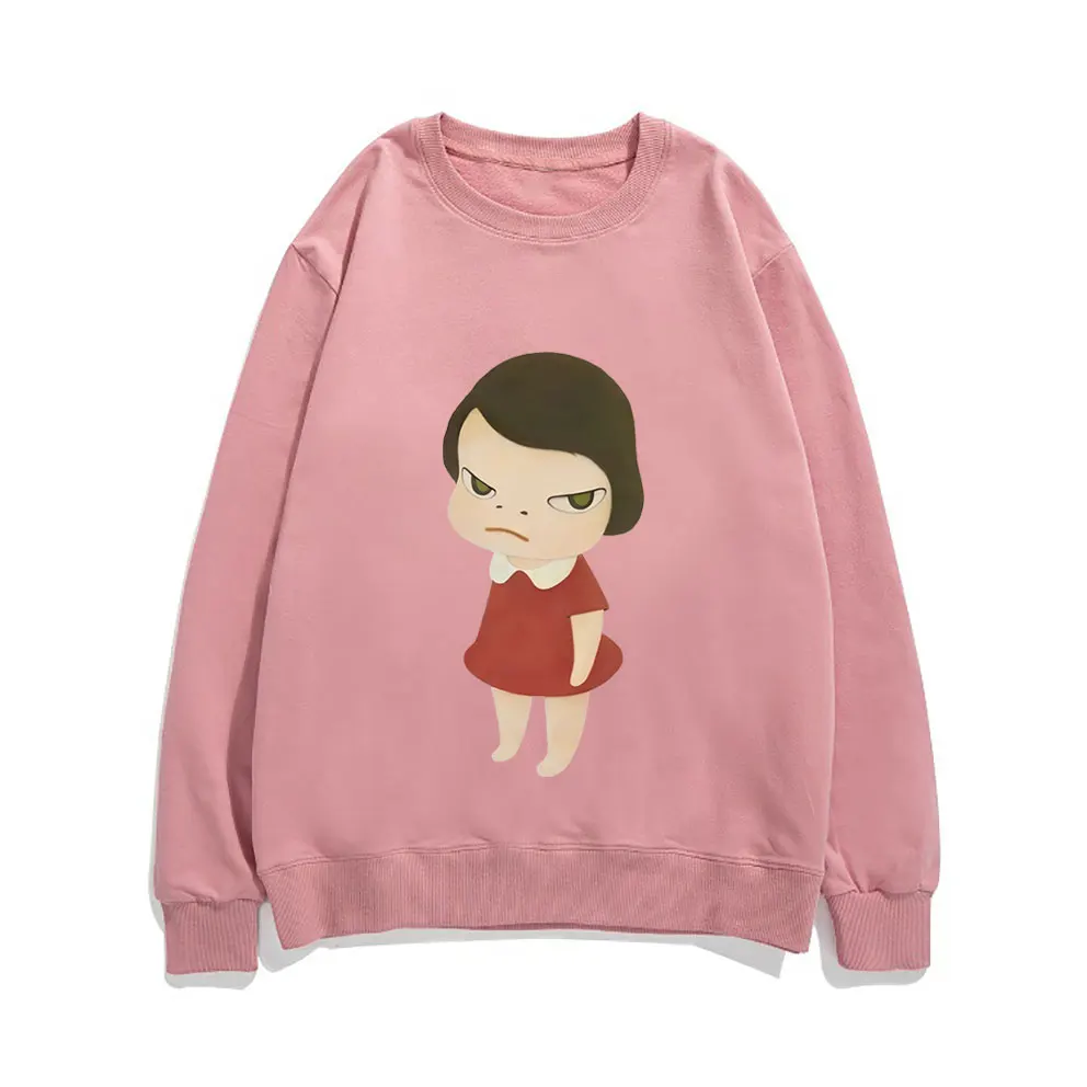 Yoshitomo Nara Red Dress Girl Graphic Print Sweatshirt Men Women Cartoon Casual Pullover Male Cute Funny Oversized Sweatshirts