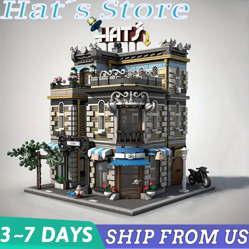 

Creative 3140pcs Street View The Hat Store Building Blocks MOC Model City Expert Modular Assembly Bricks Kids Toy For Adult Gift