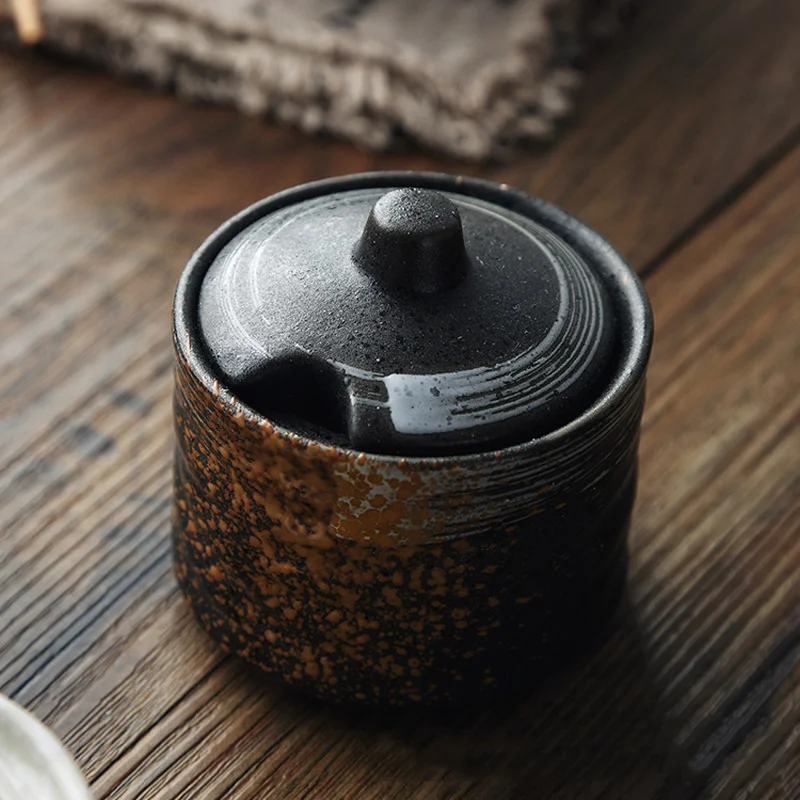 Japanese Ceramic Seasoning Pot Spice Jar Retro Seasoning Box With Lid Salt Shaker Sugar Bowl Pepper Jar Cooking Kitchen Tools