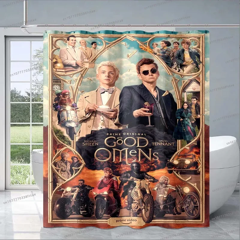 Good Omens Movie Shower Curtain Angels and Demons Collage Pattern Shower Curtain Adult Kid Bathroom Decoration Shower Curtain