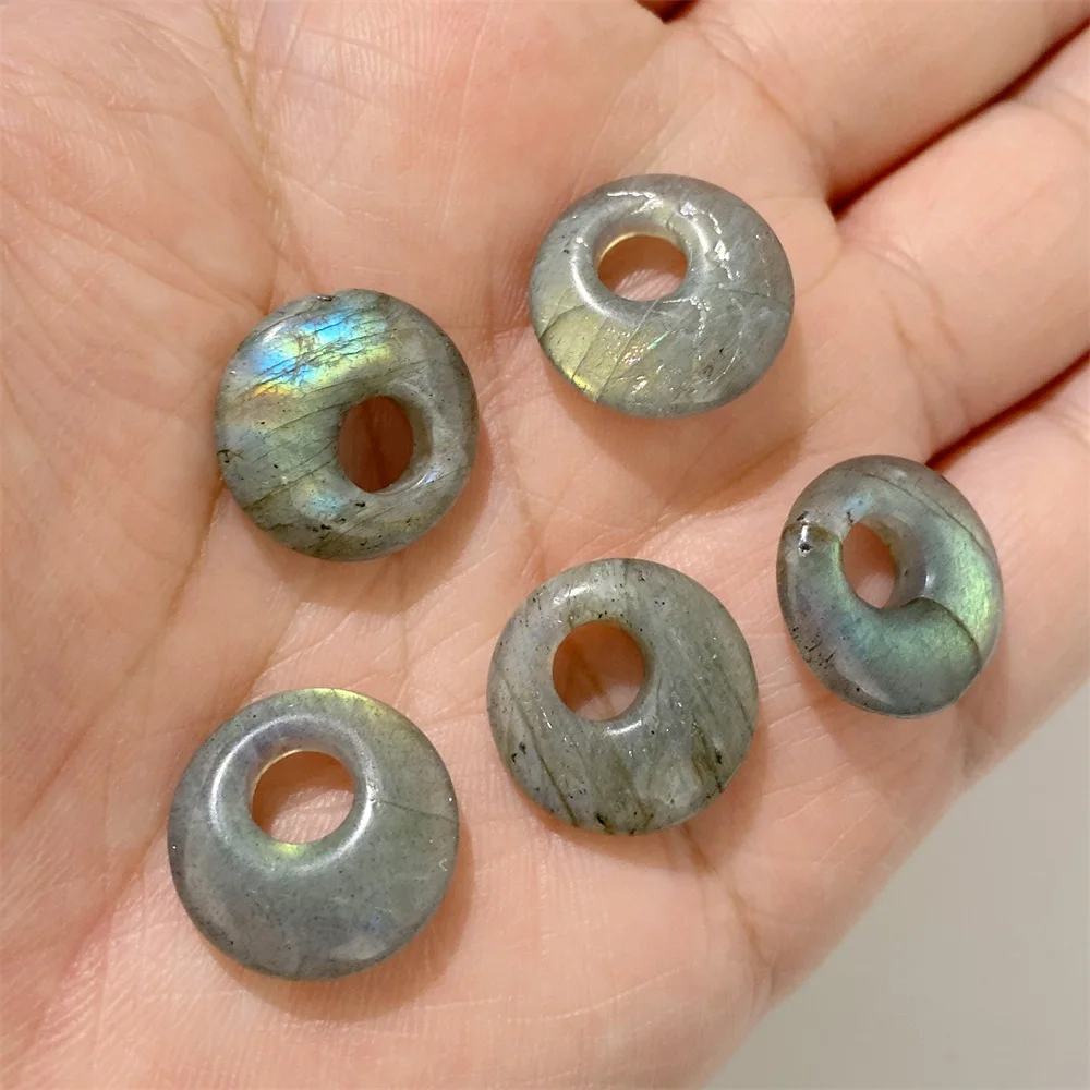5 pcs 18 mm Natural Stone Big Hole Round Charm Tiger Eye Quart Agate Bead Pendant for Jewelry Making Necklace DIY Wholesale