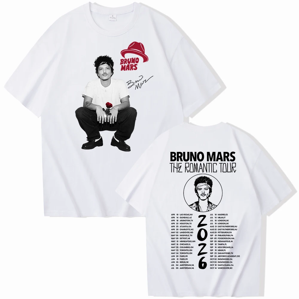 Bruno Mars The Romantic Tour 2026 Merch T-shirt Man Woman Harajuku Short Sleeve O-neck Casual Shirt
