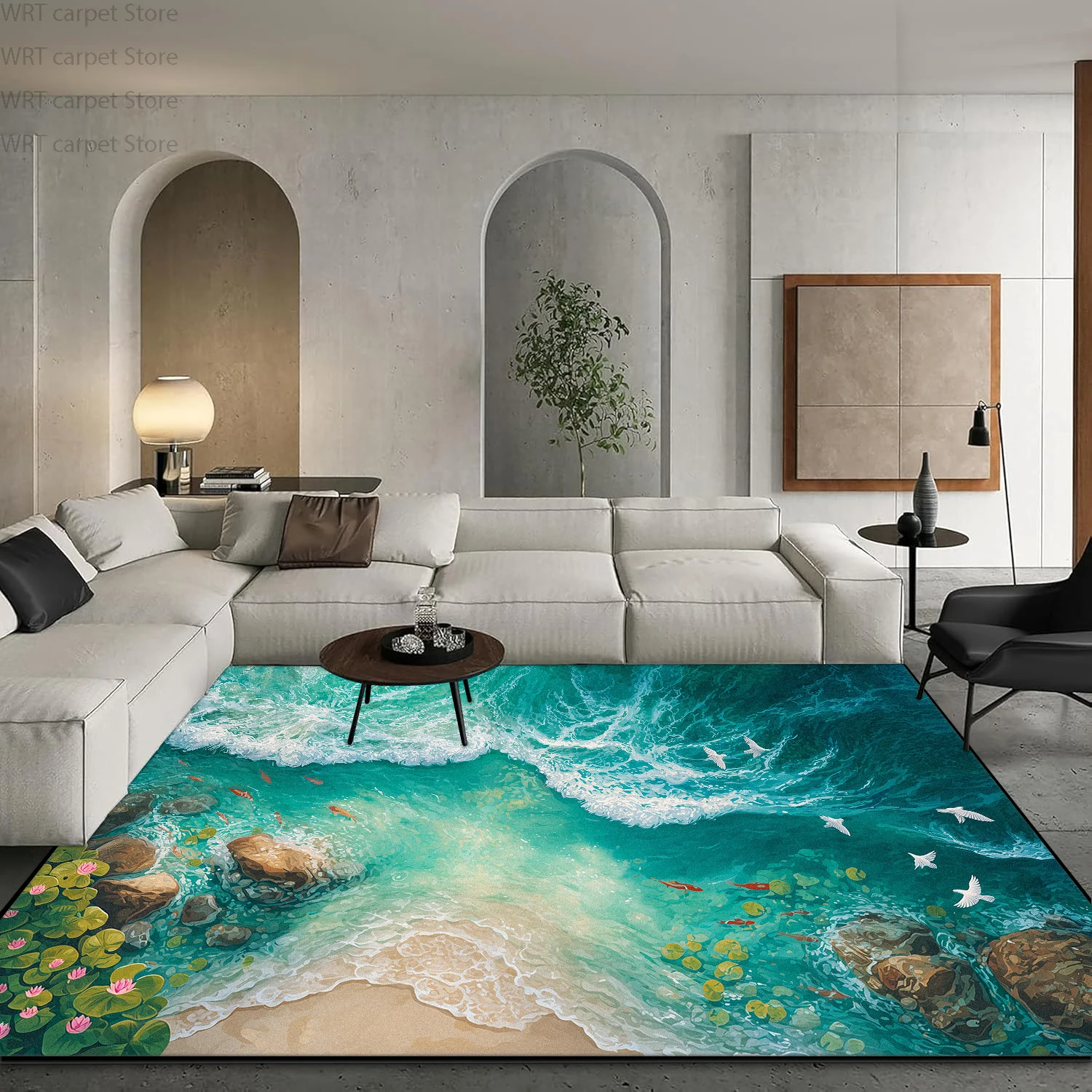 3D Seaside Beach Pattern Living Room Carpet Stain Resistant Fluffy Large Area Floor Mats Decoration Bedroom Non-slip Soft Rugs