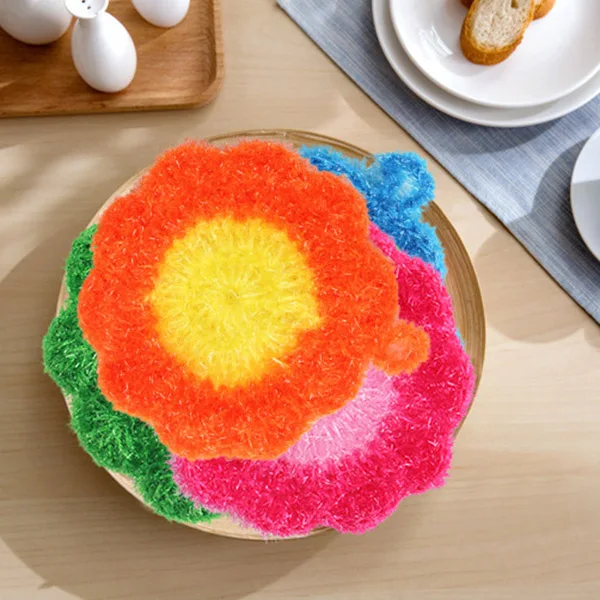 Flower Shaped Dish Scrubber Sponge Non-Scratch Bowls Pan Cleaning Cloth Kitchen Tool Dish Scrubber Sponge Cloth Accessories