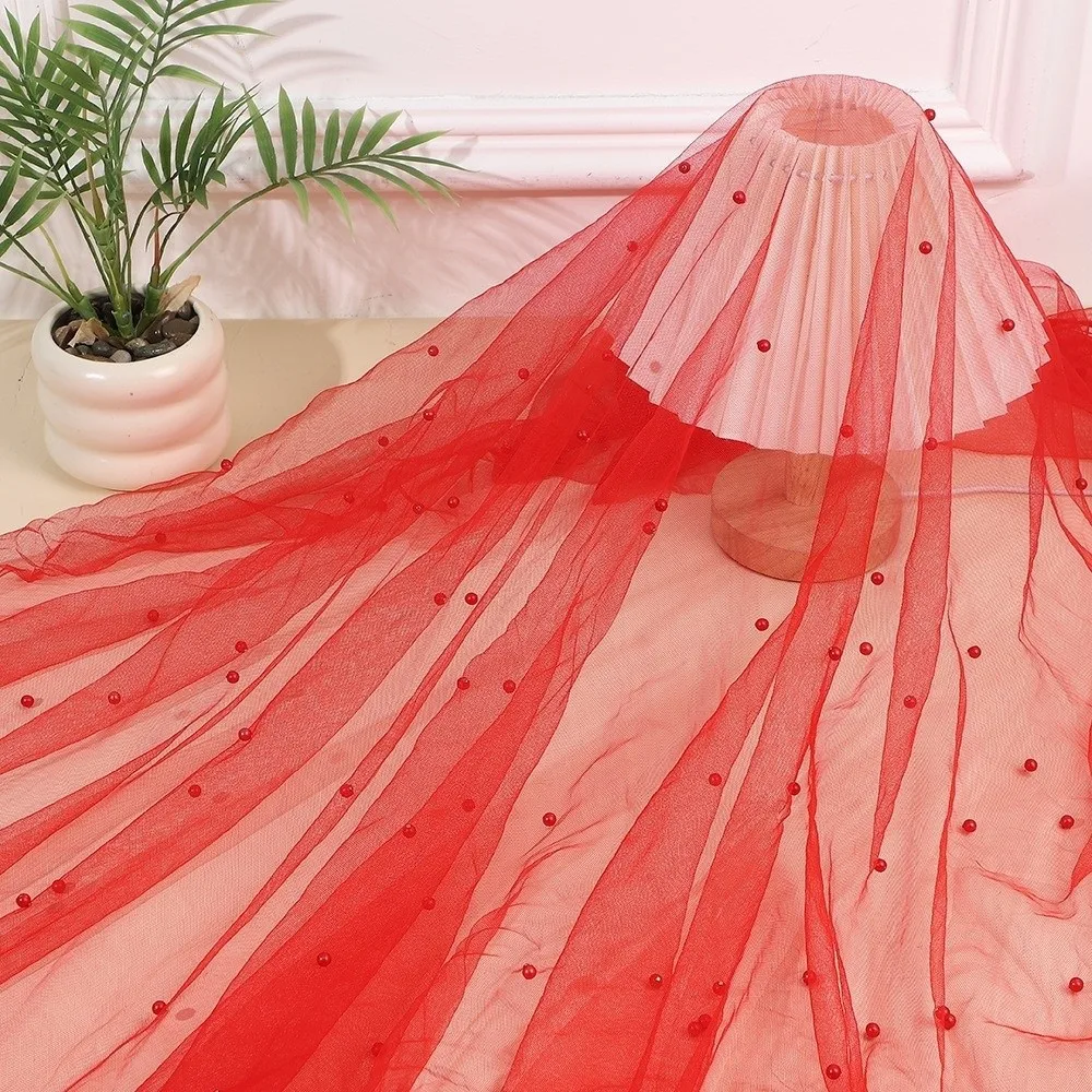 0.75*3M Table Flag Semi Transparent Pearl Tulle Pearl Chiffon Sheer Drapes Gauze Mesh Wedding Arch Drapes Birthday Party