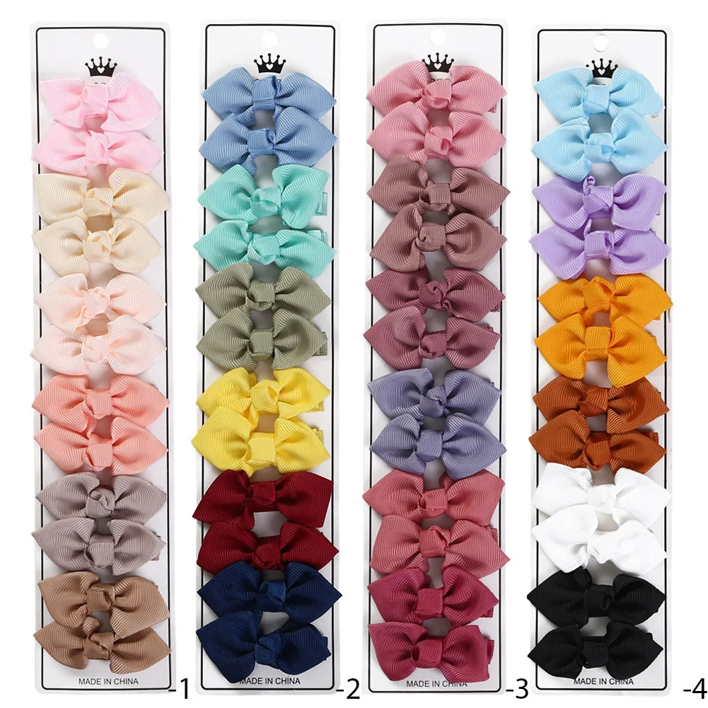 12Pcs/Set Cute Solid Ribbon Bowknot Hair Clips for Baby Girls Handmade Bows Hairpin Barrettes Headwear Kids Hair Accessories