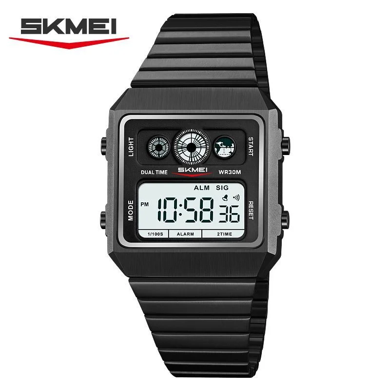 Men’s Steel Band Business Electronic Watch, Waterproof Luminous Digital Wristwatch