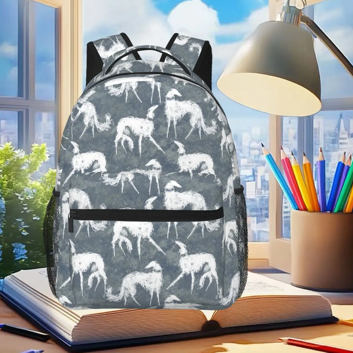 

White Galgos Greyhound Whippet Dog Backpack Student Boys Girls BookBag Children School Bag Laptop Shoulder Bags for Men Women