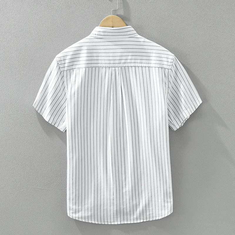 8020 Men's Striped Shirt For Men Summer Fashion Short Sleeve 100% Cotton Comfortable Classic Casual Loose Daily Blouse Tops Male