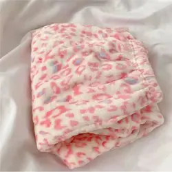 Pijamas con estampado de leopardo para mujer de invierno, pantalones de Casa holgados y abrigados de color rosa 2023 nuevos