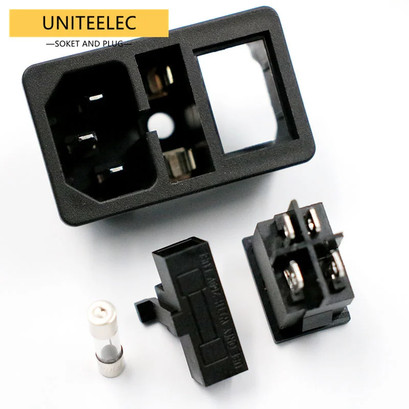 Dengan Sekring 10A! Red Rocker Switch Fused IEC320 C14 Inlet Power Socket Fuse Switch Connector Plug Connector Merah Hijau Biru Hitam
