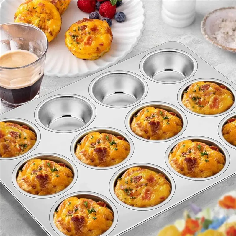 ABLN-Muffin Pan, Stainless Steel Cupcake Tin With 12 Cups Regular Size, 13.8