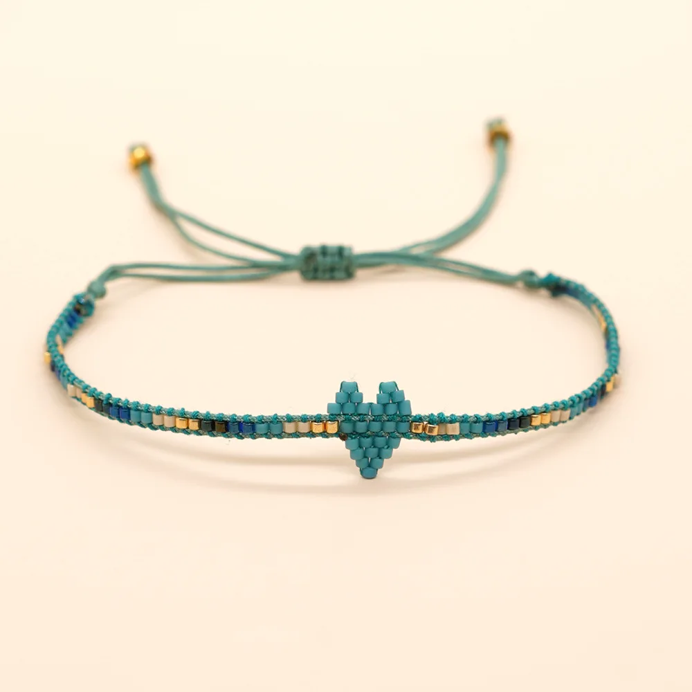 Bohemia Rice bead bracelet Adjustable Heart shape Multicolored Hand-woven Versatile Original design Simple Fresh Beaded bracelet