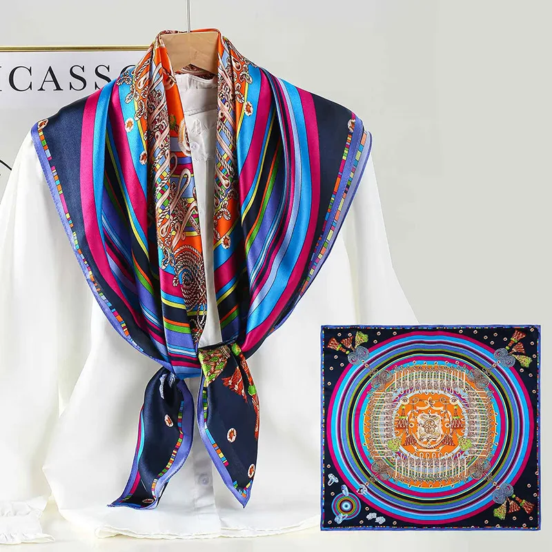 

Модный универсальный золотистый женский шарф-платок в европейском и американском стиле, высококачественный, легкий, роскошный, с принтом, для защиты от солнца