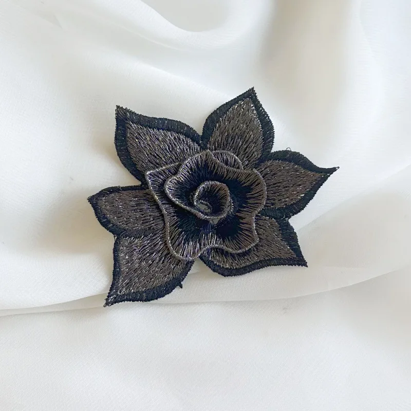 3PCS Dard Red 3d Flower Patches Embroidery African Lace Applique Sewing On Clothes Wedding Dress Cap Decor Patch Diy