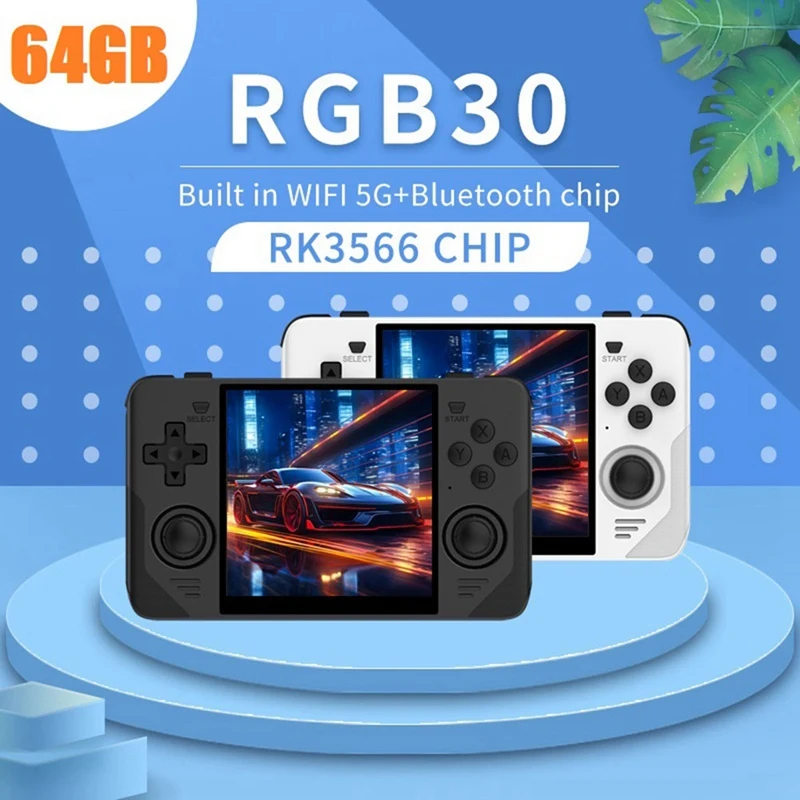 RGB30 Retro Game Console 16G+64G 4.0 Inch 720X720 Quad-Core CPU 5Ghz Wifi+Bluetooth 4100Mah Handheld Game Controller