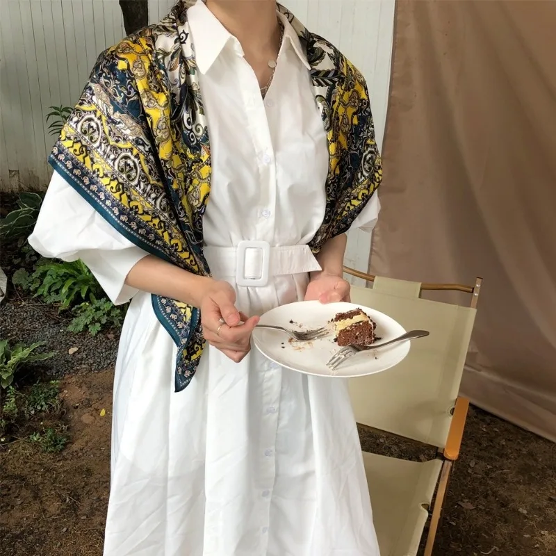

100% Mulberry Silk Scarf 35" Square Headscarf Women’s Hair Wraps Travel Shawl (88*88cm)-With Gift Packed Dark Khaki Pattern