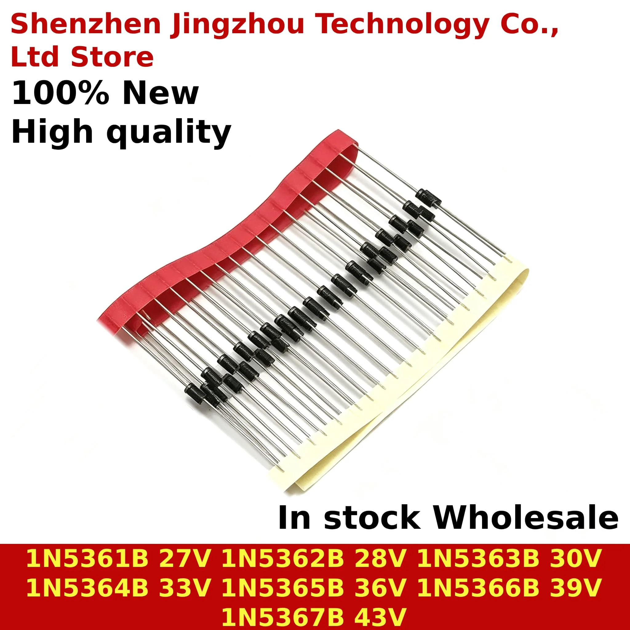 (50PCS) 100% New 1N5361B 27V 1N5362B 28V 1N5363B 30V 1N5364B 33V 1N5365B 36V 1N5366B 39V 1N5367B 43V DO-15 IC Chips In Stock
