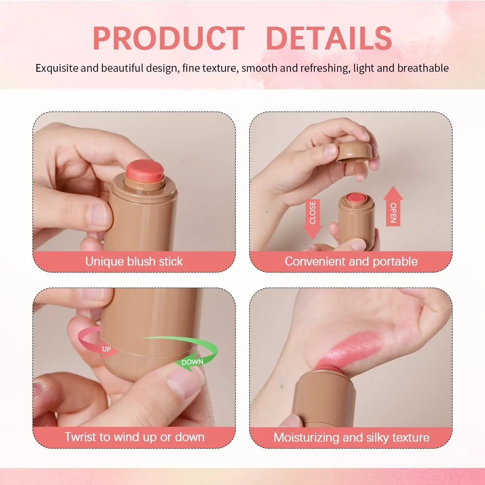 Beauty Multi-use Blush Stick For Lips Cheek Long-lasting Hydrating Highlights Brighten Soft Natural Flush Cream Blush Stick