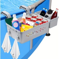Poolside Storage Basket with Pool Cup Holder, Thickened Plastic Pool Basket for Above Ground Pool Accessories, Outdoor Swimming