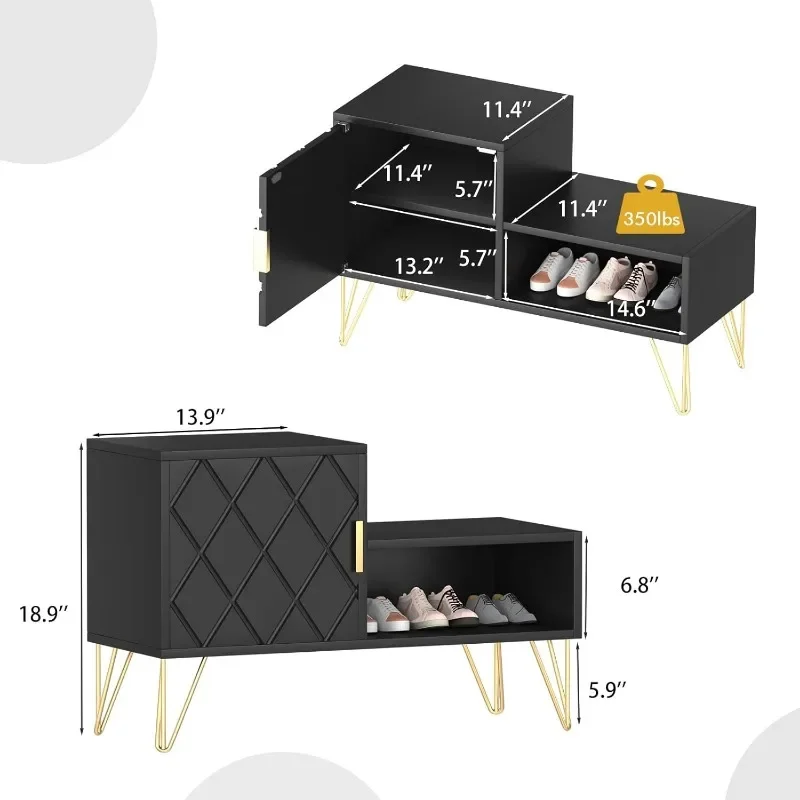 Ławka do przechowywania z 2 przegródkami i regulowaną półką, mieści do 350 funtów stojaka na buty do przedpokoju/pokoju (30 cali, czarna)