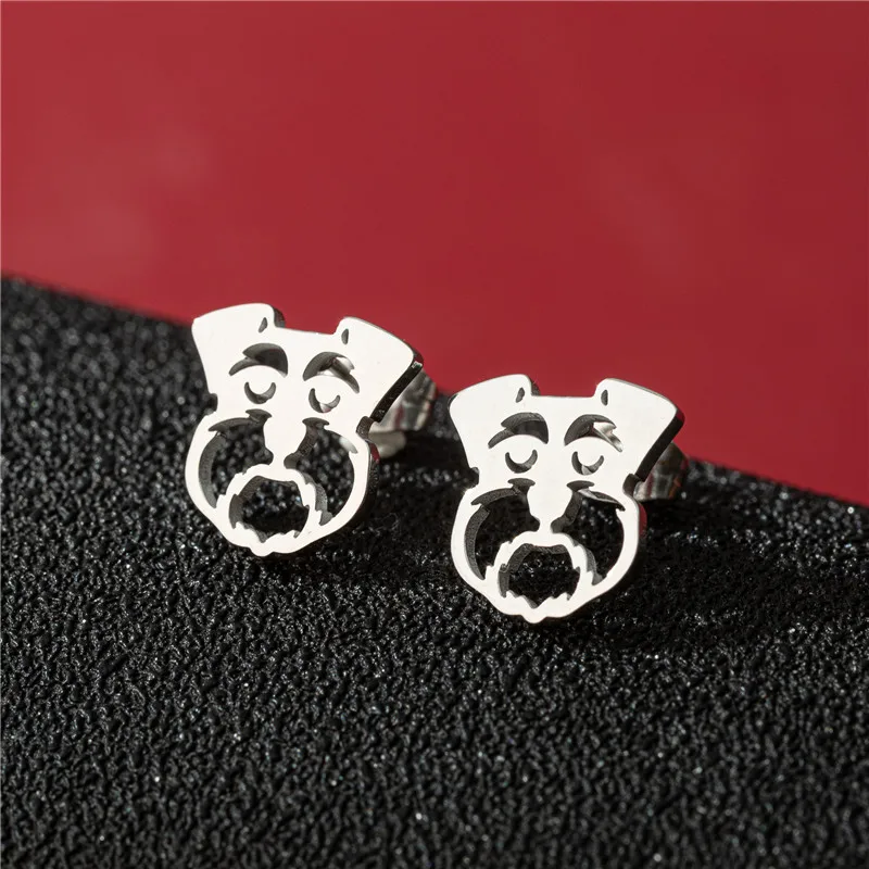 Small Dog Earrings Stainless Steel Cute Shar-Pei Animal Studs for Women Everyday Jewelry Girls Birthday Ear Piercing Gifts