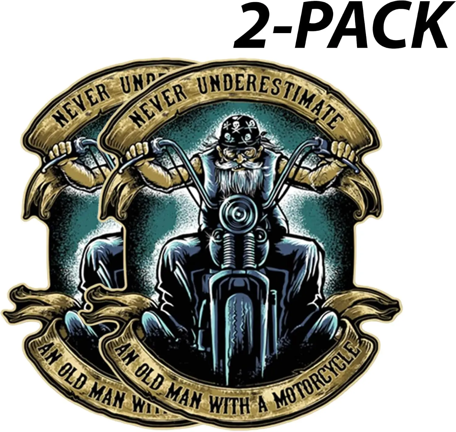 2 Pack Never Underestimate An Old Man With A Motorcycle PVC Sticker For Motorcycle And Laptop Graphic Decoration Decal