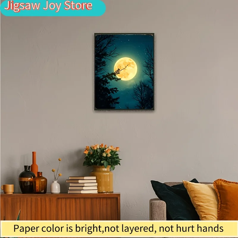 ปริศนาภาพเงาต้นไม้ใต้แสงจันทร์ เหมาะสำหรับผู้ใหญ่ - 15x10 นิ้ว ฉากกลางคืนในป่าลึกลับพร้อมแสงจันทร์ บรรจุในกล่องพกพา