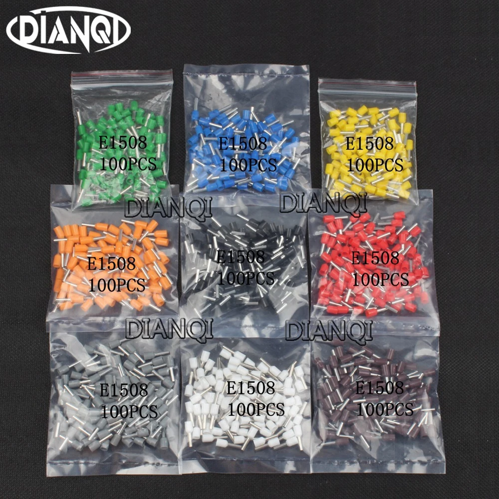 DIANQI E1508 terminali isolanti per tubi 1.5 mm2 100 pz/pacco connettore per cavi connettore terminale a crimpare isolante E-