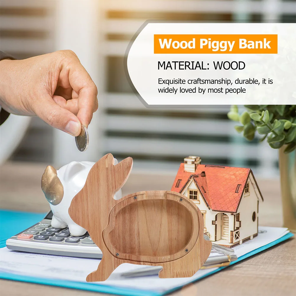 

Wooden Animal Rabbit Coin Bank Kids Home Decor Money Saving Rabbit Piggy Bank Decoration Box Toy Practical Safe