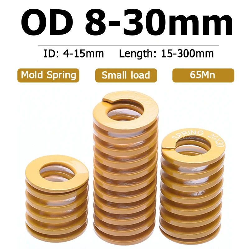 

1pcs Yellow Small Load Die Mold Spring Compression Spring Steel Outer Diameter 8 10 12 14 16 18 20 22 25 27 30mm Length 15-200mm