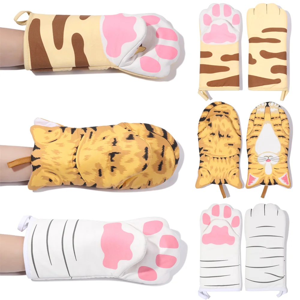 Baking Heat Resistant Anti-Scalding Insulation Gloves Cartoon Animal Oven Mitts Cat Paws