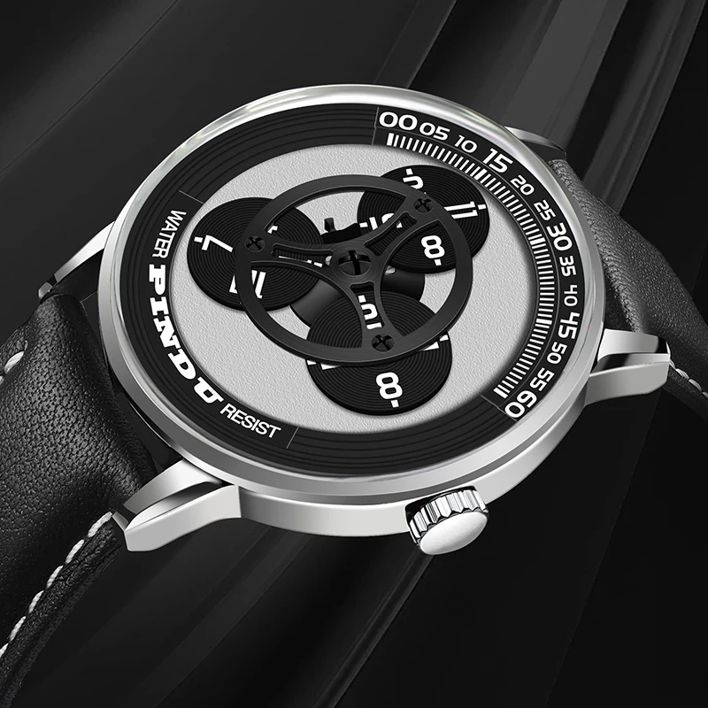 PINDU Watches Miyota 8215 Movement Mechanical Watch Men's Luxury Rotating Dial Luminous Stainless Steel Case Clock Reloj