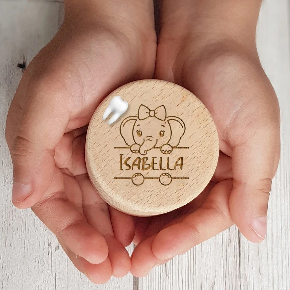 Personalised Baby First Tooth Wooden Boxes Milk Teeth Storage Collect Teeth Umbilical Save Animal with Name Keepsake Box Gifts