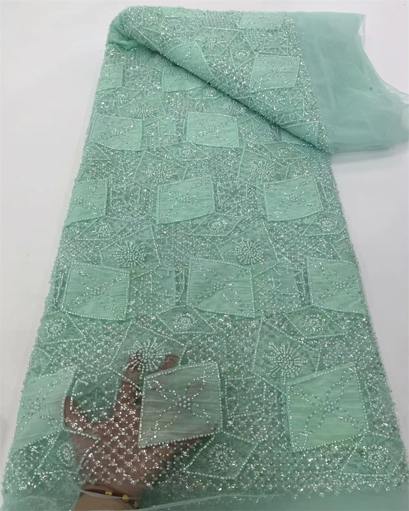High-Quality Beaded Lace Fabric French Mesh with Sequins African Bridal Net Fabric 2025 Style for Wedding Dresses And Special Oc