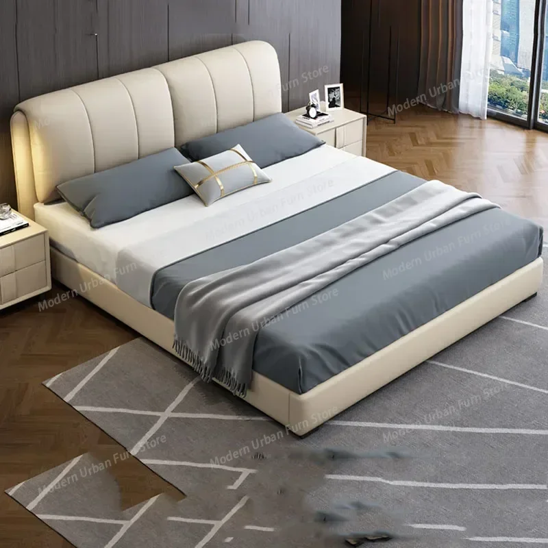 Black Large Frames Double Bed Modern Designer Leather Queen Double Bed Human Wood Muebles Para Dormitorio Nordic Furniture