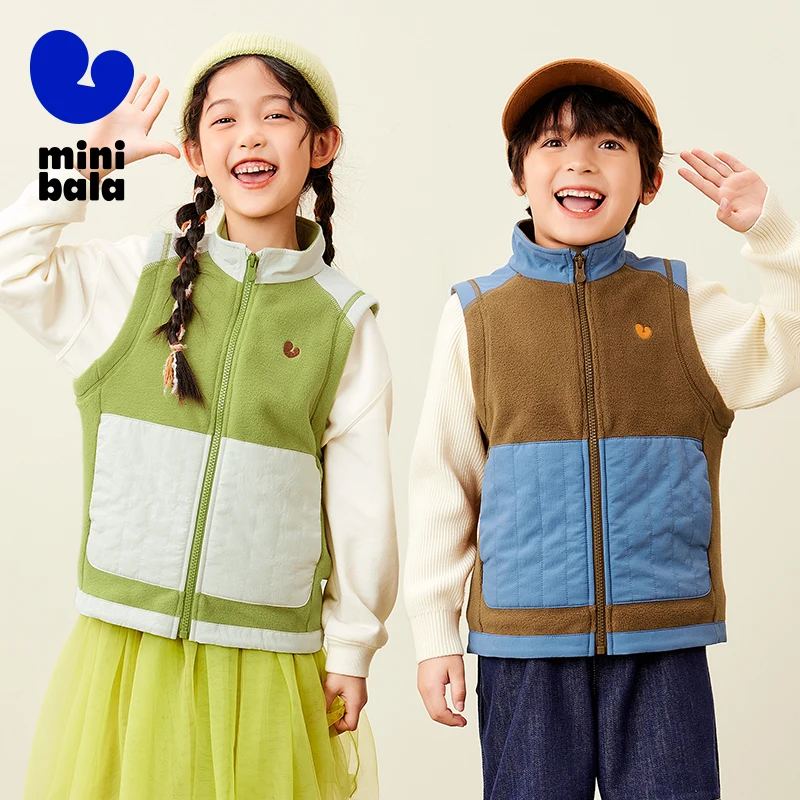 

Mini Bala Kids Vest Spring Autumn New Double Sided Fleece Warm Sleeveless Jacket for Outdoor